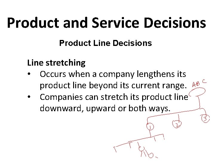 Product and Service Decisions Product Line Decisions Line stretching • Occurs when a company