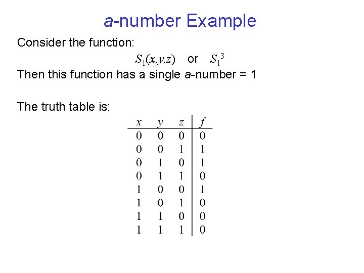 a-number Example Consider the function: S 1(x, y, z) or S 13 Then this