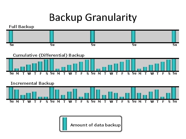Backup Granularity Full Backup Su Su Su Cumulative (Differential) Backup Su M T W