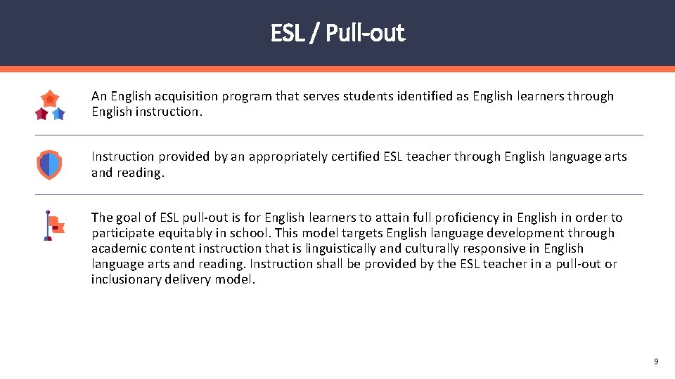 ESL / Pull-out An English acquisition program that serves students identified as English learners