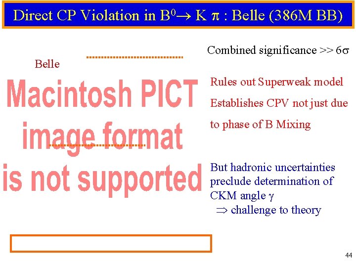 Direct CP Violation in B 0 K : Belle (386 M BB) Combined significance