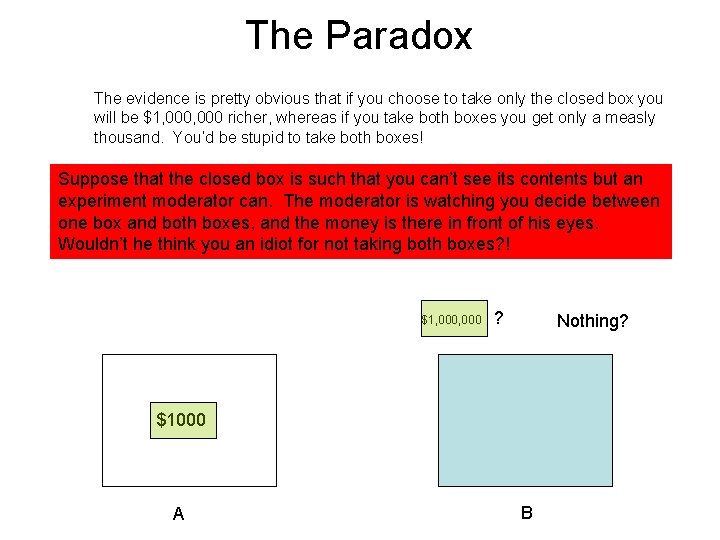 The Paradox The evidence is pretty obvious that if you choose to take only