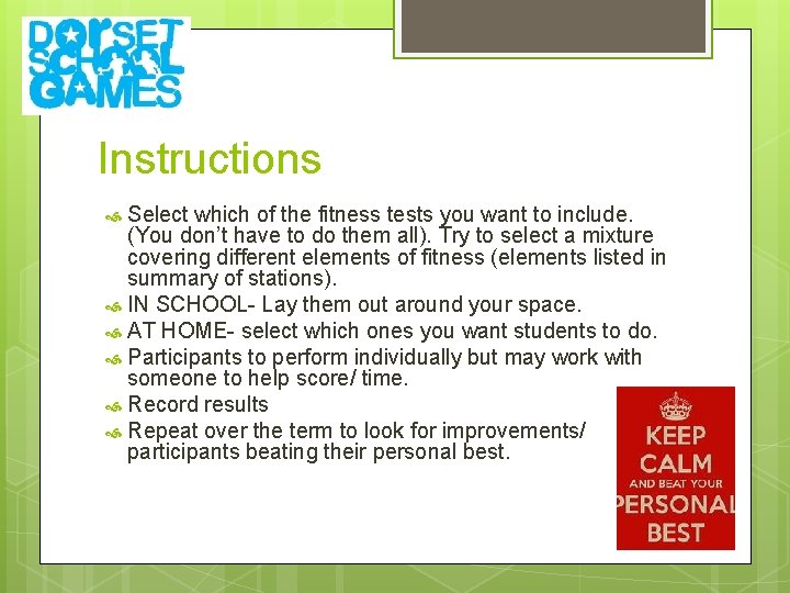 Instructions Select which of the fitness tests you want to include. (You don’t have