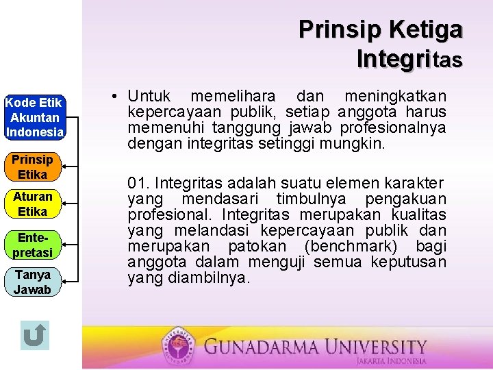 Prinsip Ketiga Integritas Kode Etik Akuntan Indonesia Prinsip Etika Aturan Etika Entepretasi Tanya Jawab