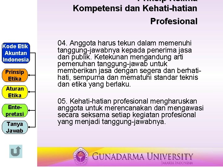 Prinsip Kelima Kompetensi dan Kehati-hatian Profesional Kode Etik Akuntan Indonesia Prinsip Etika Aturan Etika