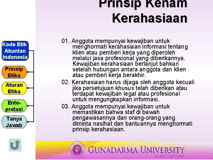 Prinsip Kenam Kerahasiaan Kode Etik Akuntan Indonesia Prinsip Etika Aturan Etika Entepretasi Tanya Jawab