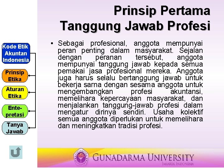 Prinsip Pertama Tanggung Jawab Profesi Kode Etik Akuntan Indonesia Prinsip Etika Aturan Etika Entepretasi