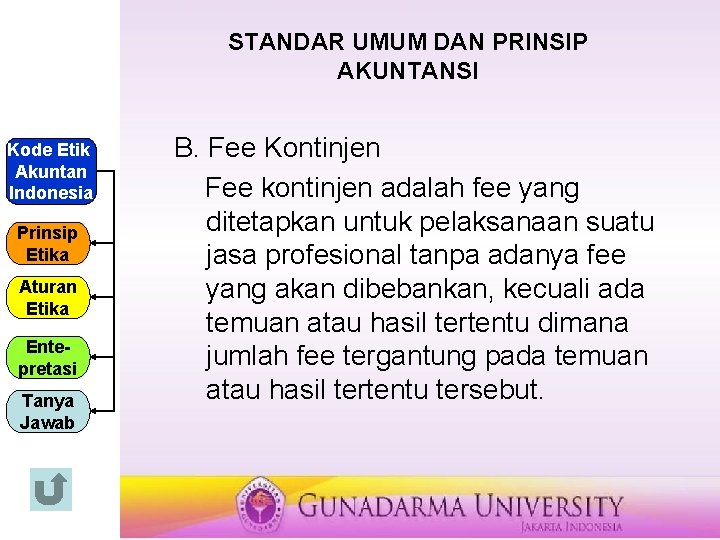 STANDAR UMUM DAN PRINSIP AKUNTANSI Kode Etik Akuntan Indonesia Prinsip Etika Aturan Etika Entepretasi