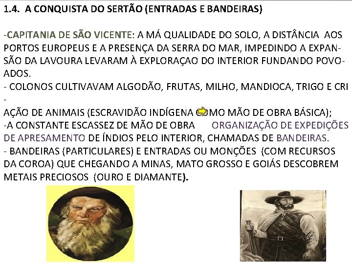 1. 4. A CONQUISTA DO SERTÃO (ENTRADAS E BANDEIRAS) -CAPITANIA DE SÃO VICENTE: A