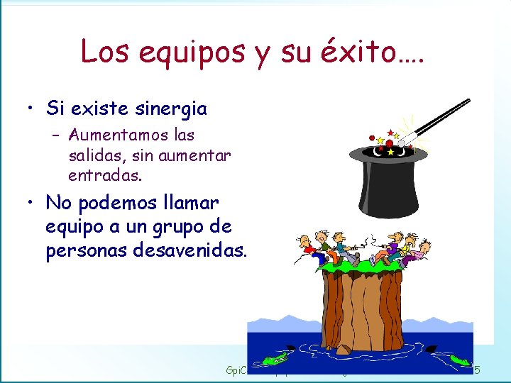 Los equipos y su éxito…. • Si existe sinergia – Aumentamos las salidas, sin