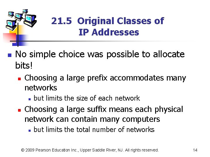 21. 5 Original Classes of IP Addresses n No simple choice was possible to