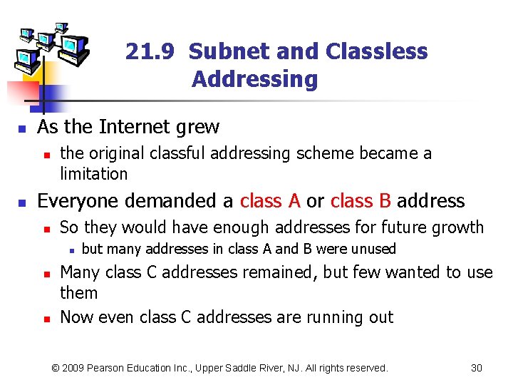 21. 9 Subnet and Classless Addressing n As the Internet grew n n the