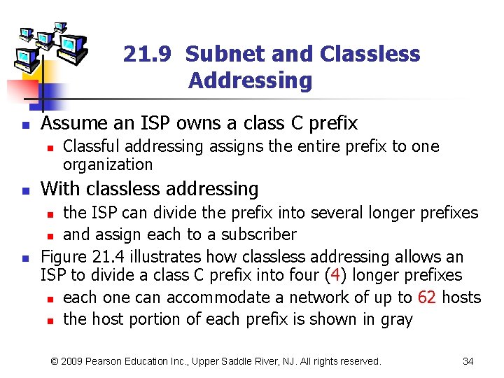 21. 9 Subnet and Classless Addressing n Assume an ISP owns a class C