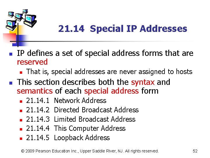 21. 14 Special IP Addresses n IP defines a set of special address forms