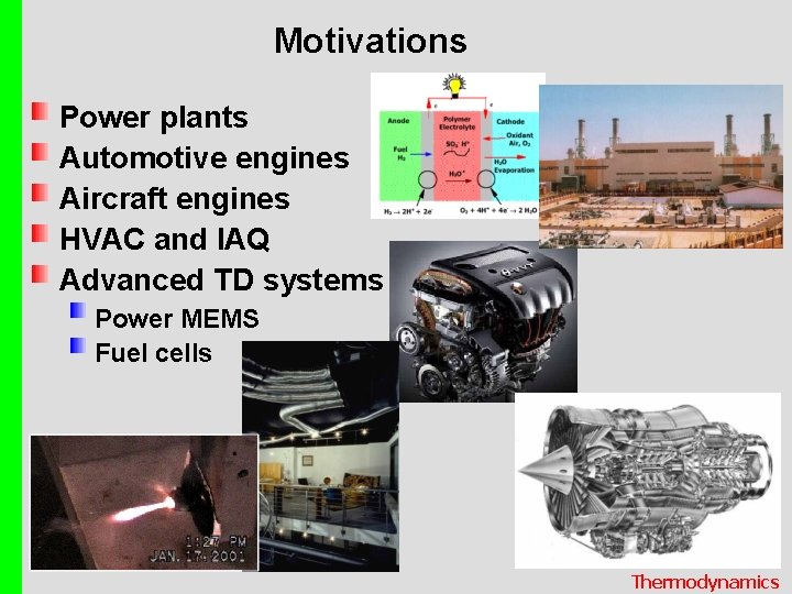 Motivations Power plants Automotive engines Aircraft engines HVAC and IAQ Advanced TD systems Power