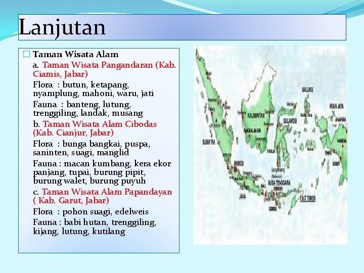 Lanjutan � Taman Wisata Alam a. Taman Wisata Pangandaran (Kab. Ciamis, Jabar) Flora :