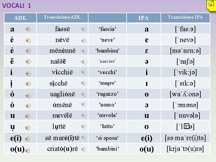 VOCALI 1 ADL a é è ë i ị ó ò u ụ e(i)