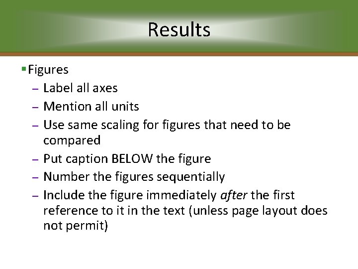 Results §Figures – Label all axes – Mention all units – Use same scaling
