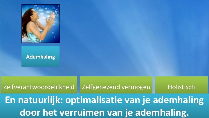 Ademhaling Zelfverantwoordelijkheid Zelfgenezend vermogen Holistisch En natuurlijk: optimalisatie van je ademhaling door het verruimen