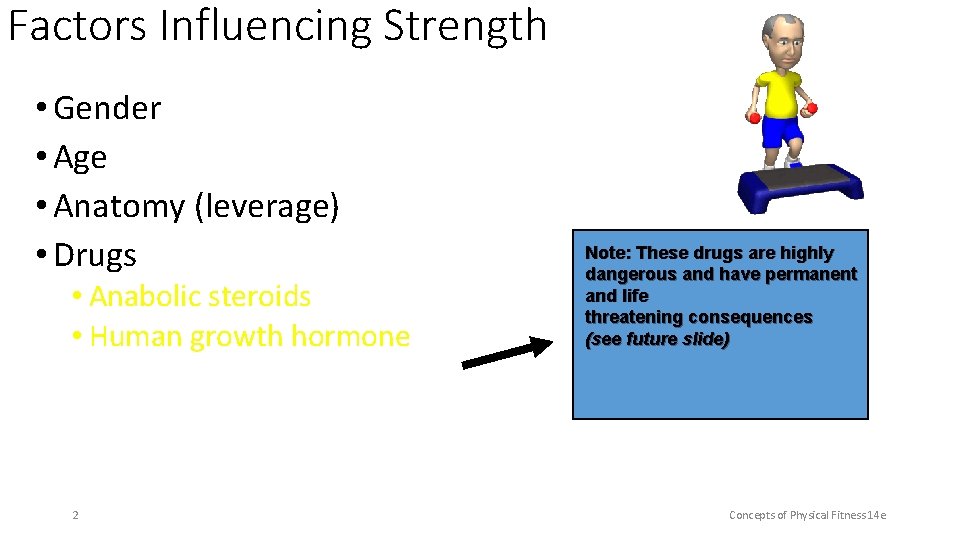 Factors Influencing Strength • Gender • Age • Anatomy (leverage) • Drugs • Anabolic