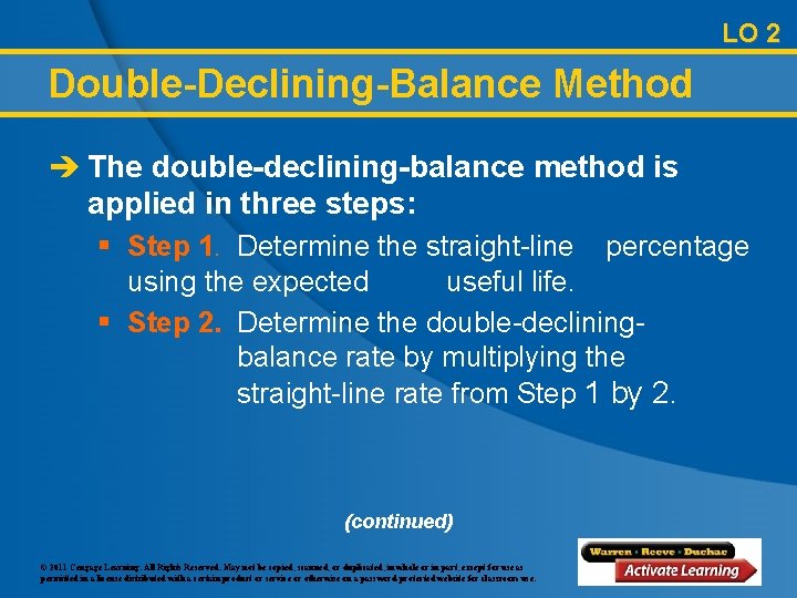 LO 2 Double-Declining-Balance Method è The double-declining-balance method is applied in three steps: §