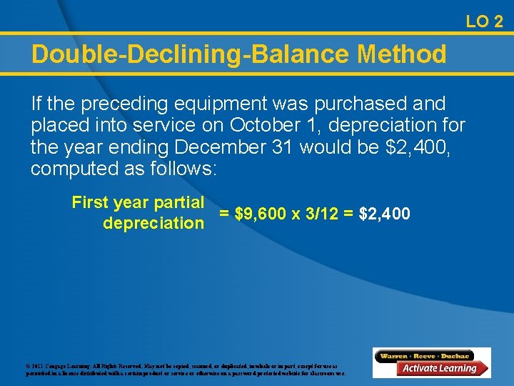 LO 2 Double-Declining-Balance Method If the preceding equipment was purchased and placed into service