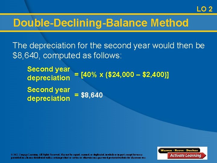 LO 2 Double-Declining-Balance Method The depreciation for the second year would then be $8,