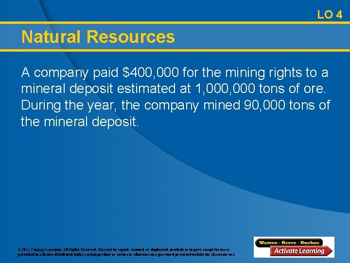 LO 4 Natural Resources A company paid $400, 000 for the mining rights to
