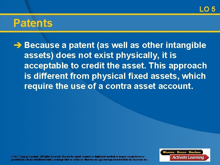 LO 5 Patents è Because a patent (as well as other intangible assets) does