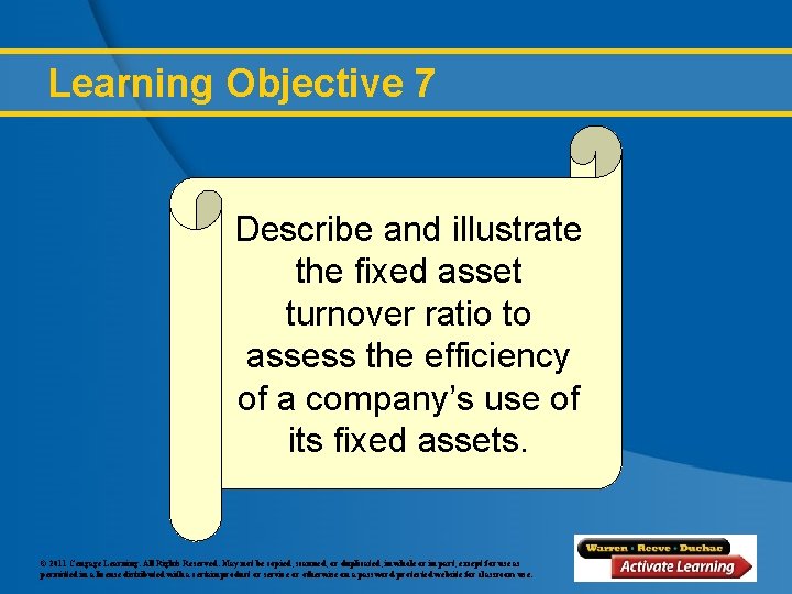 Learning Objective 7 Describe and illustrate the fixed asset turnover ratio to assess the