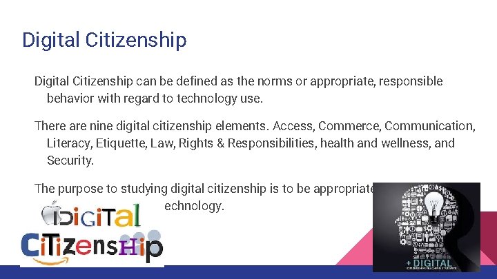 Digital Citizenship can be defined as the norms or appropriate, responsible behavior with regard