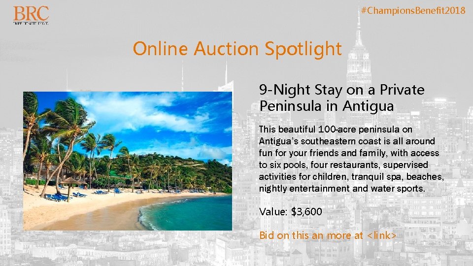 #Champions. Benefit 2018 Online Auction Spotlight 9 -Night Stay on a Private Peninsula in
