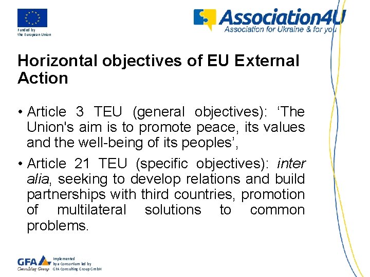 Funded by the European Union Horizontal objectives of EU External Action • Article 3
