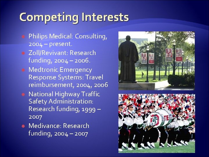 Competing Interests Philips Medical: Consulting, 2004 – present. Zoll/Revivant: Research funding, 2004 – 2006.