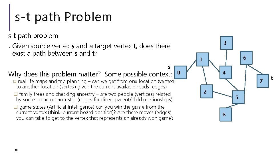 s-t path Problem s-t path problem - Given source vertex s and a target