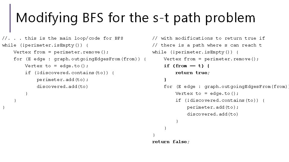 Modifying BFS for the s-t path problem //. . . this is the main