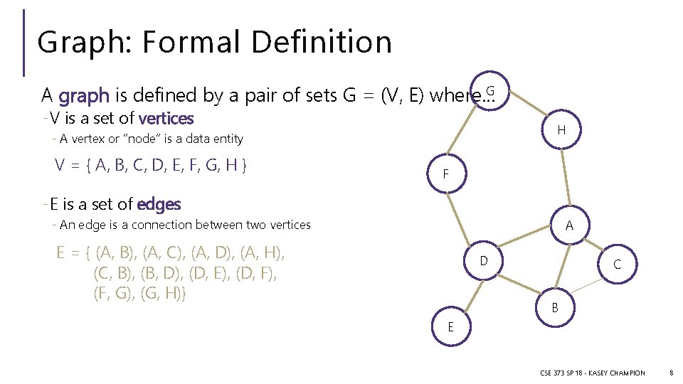 Graph: Formal Definition G A graph is defined by a pair of sets G