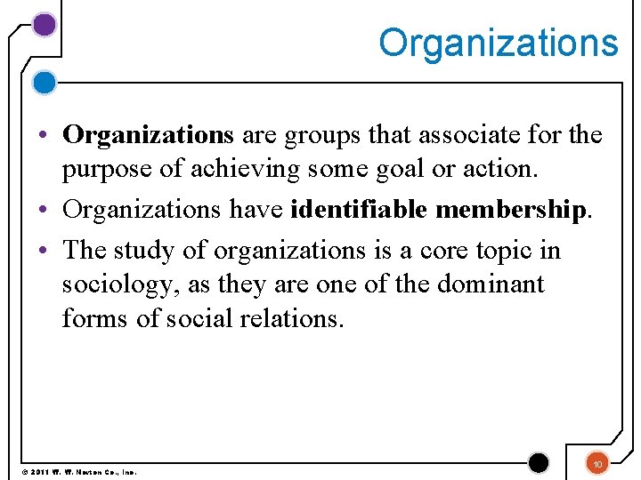 Organizations • Organizations are groups that associate for the purpose of achieving some goal