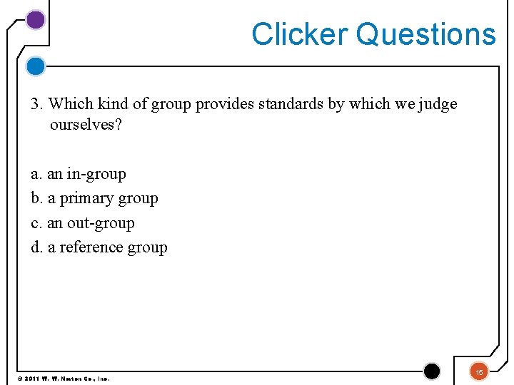 Clicker Questions 3. Which kind of group provides standards by which we judge ourselves?