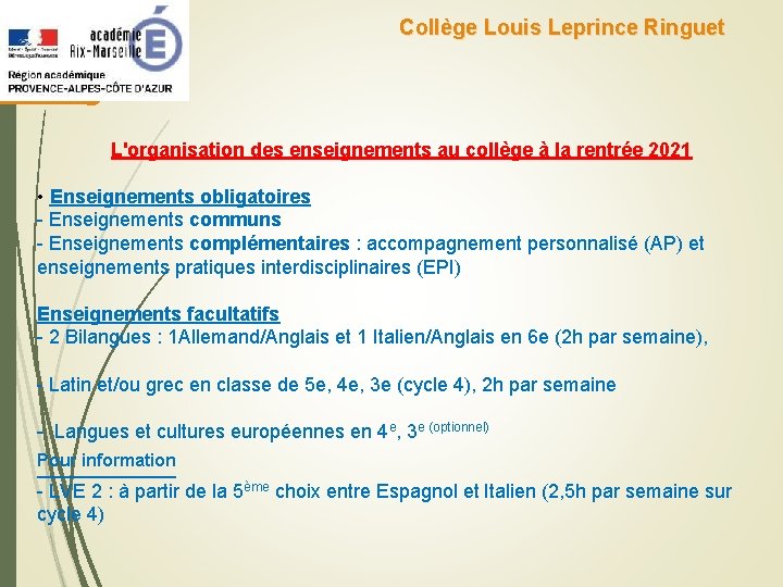 BIENVENUE Au Collge Louis Leprince Ringuet LA FARE