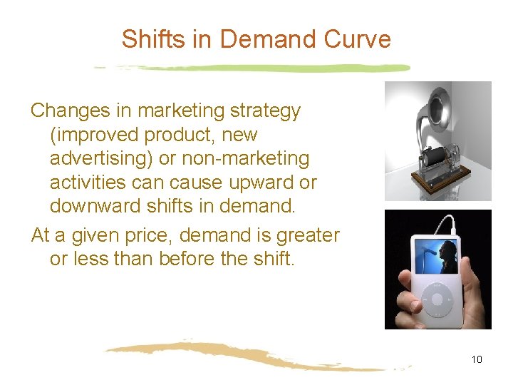 Shifts in Demand Curve Changes in marketing strategy (improved product, new advertising) or non-marketing