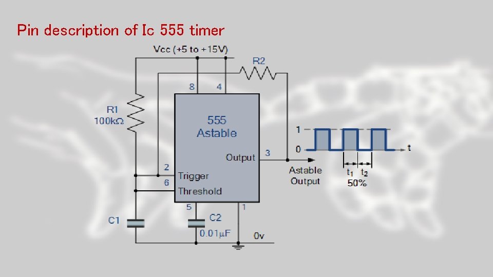 Pin description of Ic 555 timer 