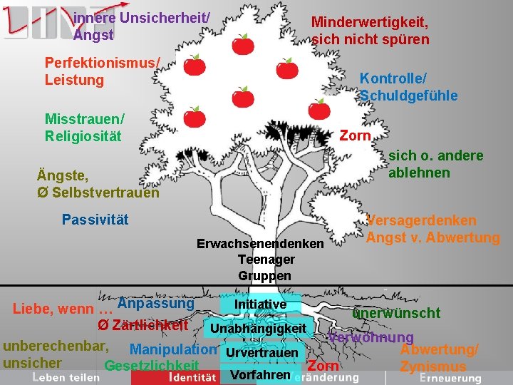 innere Unsicherheit/ Angst Minderwertigkeit, sich nicht spüren Perfektionismus/ Leistung Kontrolle/ Schuldgefühle Misstrauen/ Religiosität Zorn