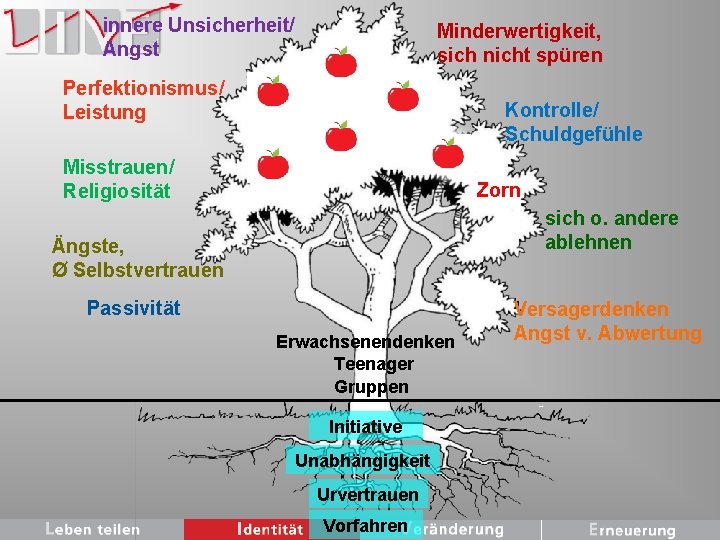 innere Unsicherheit/ Angst Minderwertigkeit, sich nicht spüren Perfektionismus/ Leistung Kontrolle/ Schuldgefühle Misstrauen/ Religiosität Zorn