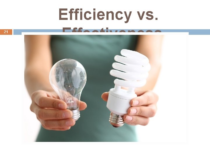 21 Efficiency vs. Effectiveness 