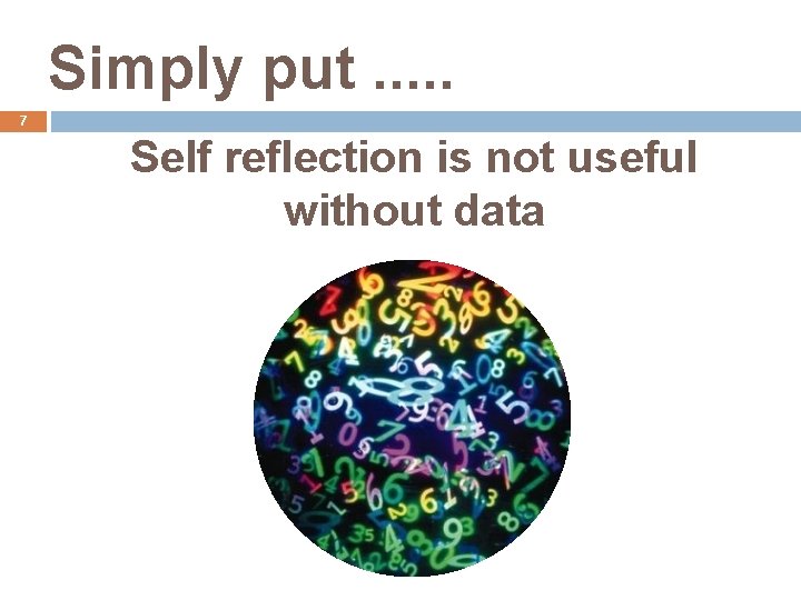 Simply put. . . 7 Self reflection is not useful without data 