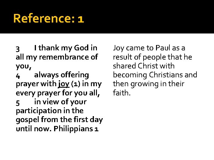 Reference: 1 3 I thank my God in all my remembrance of you, 4