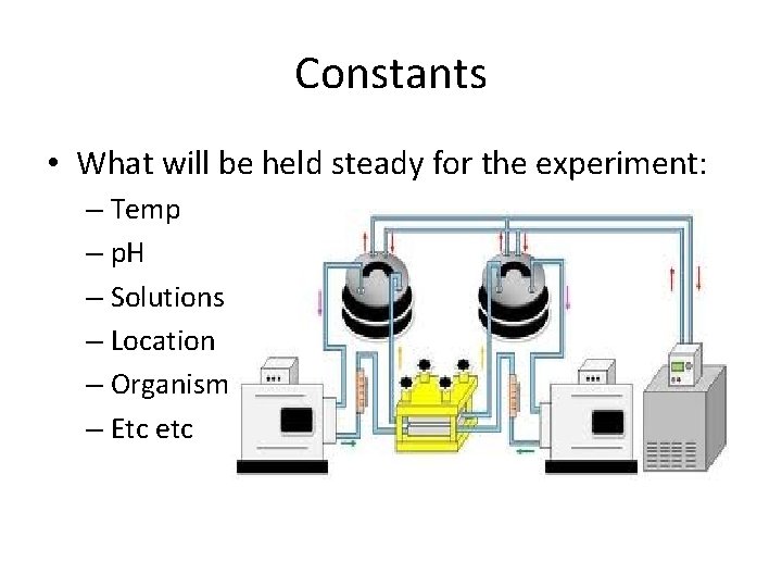Constants • What will be held steady for the experiment: – Temp – p.