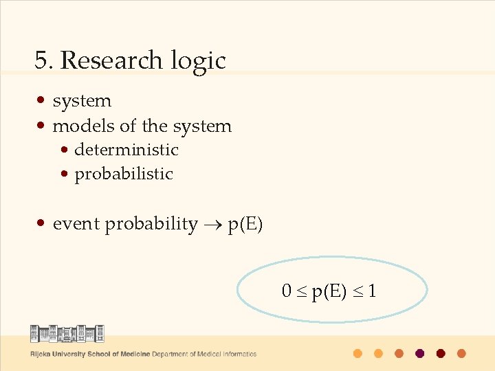 5. Research logic • system • models of the system • deterministic • probabilistic