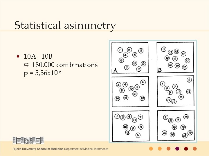 Statistical asimmetry • 10 A : 10 B 180. 000 combinations p = 5,